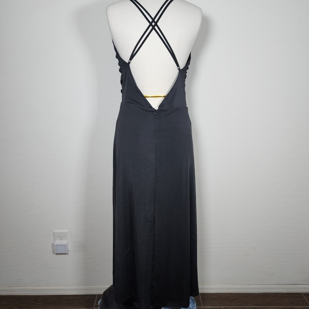 Sleeveless Maxi‎ Dress Dark Gray/Black Cowl Neck Evening Gown Slit Formal XL - Picture 3 of 9